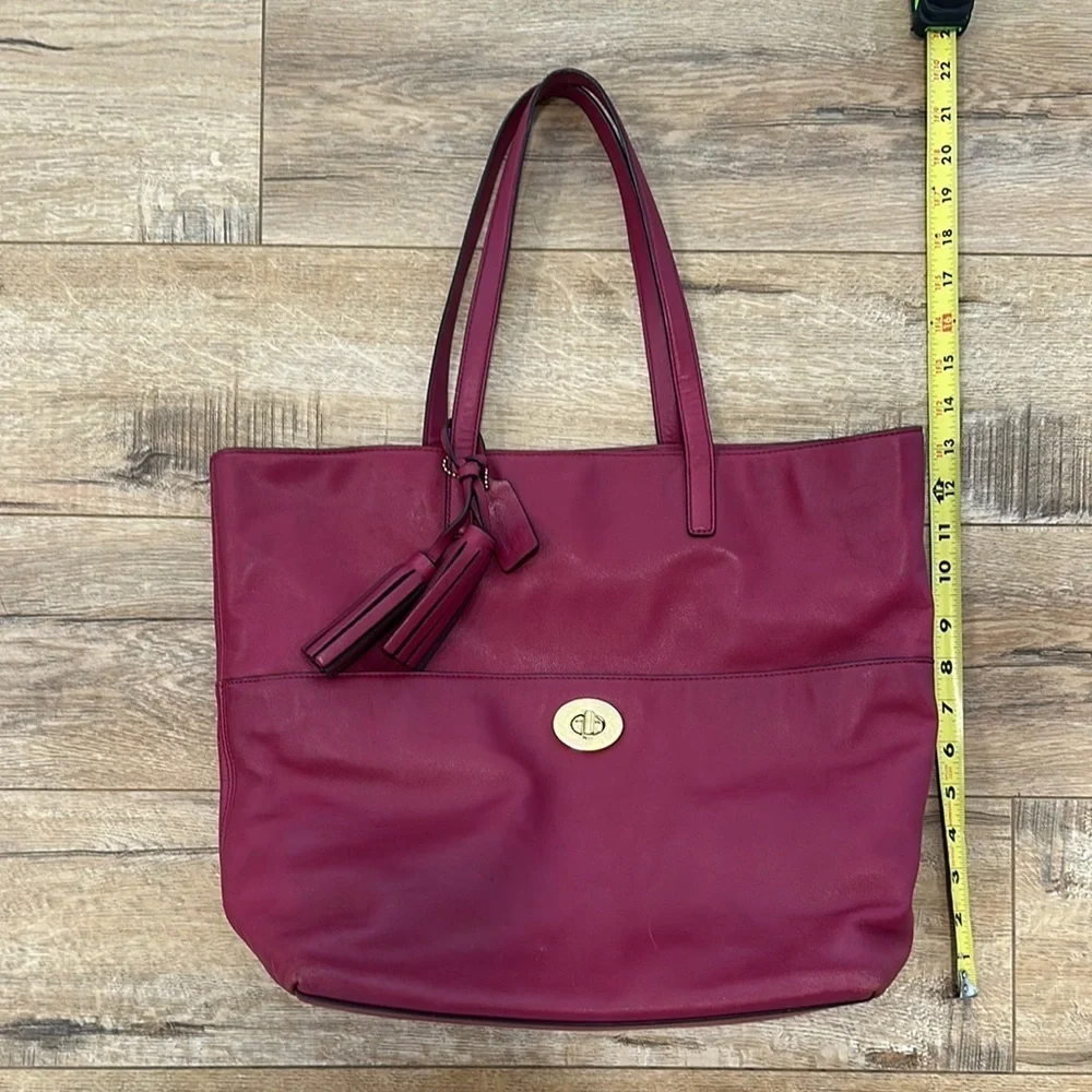Coach Berry Leather Tote with Gold Hardware
